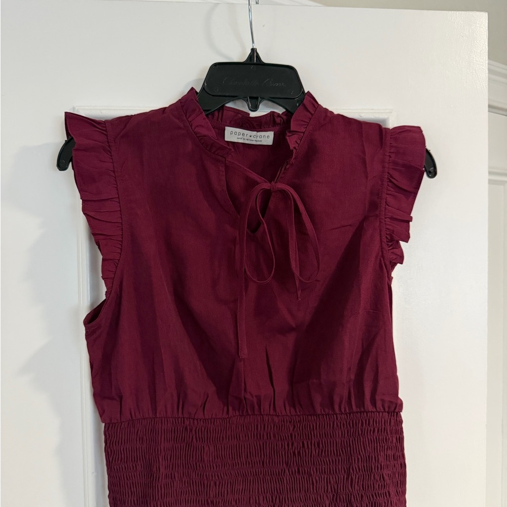 Paper Crane Burgundy Ruffle Blouse